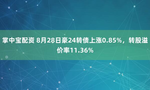 掌中宝配资 8月28日豪24转债上涨0.85%，转股溢价率11.36%